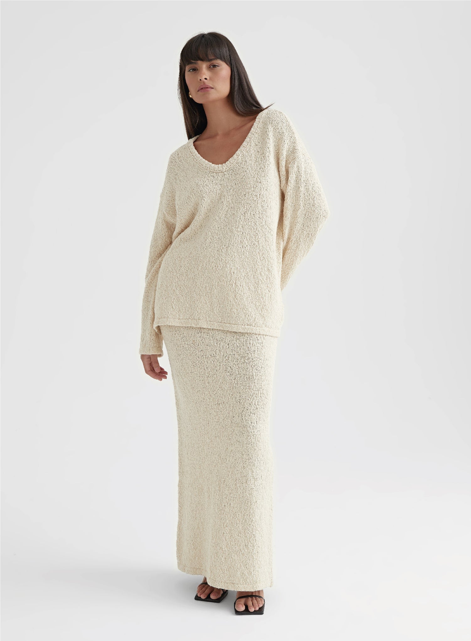 Cream Boucle Knit Skirt
